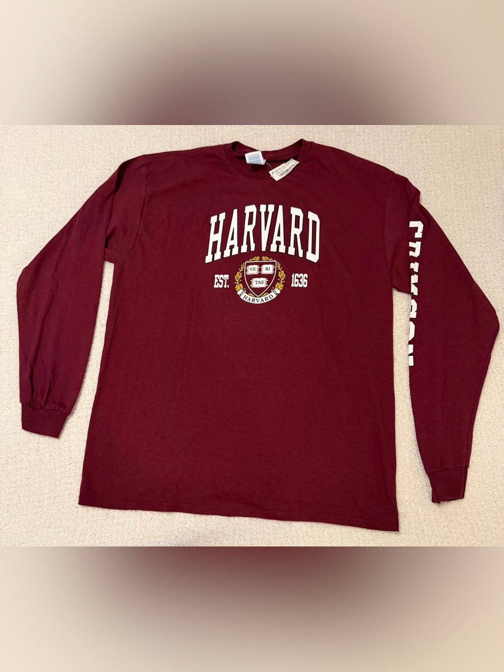 Harvard University Crimson Long Sleeve T-Shirt Maroon L